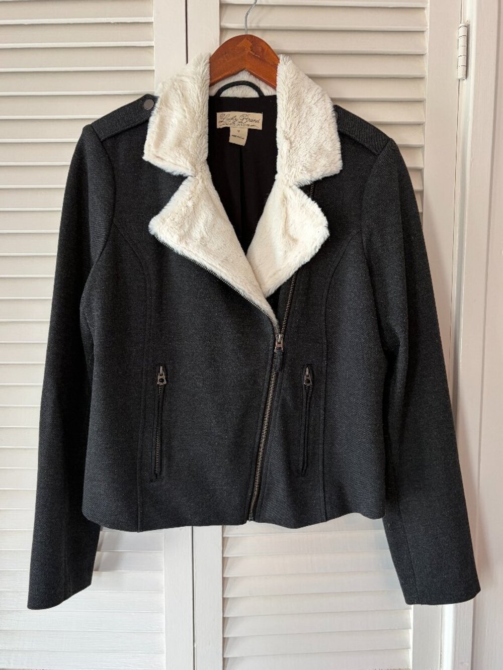 Lucky Brand women's moto jacket medium grey soft zippers